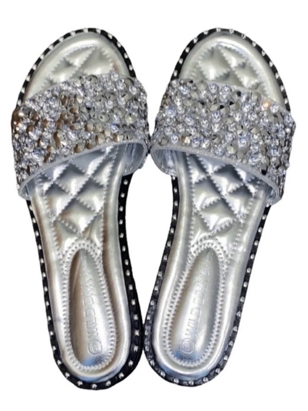 🔥 NEW Sparkling Rhinestone Crystal Slide Flip Flop Silver Sandal in Women🔥